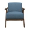 Modern Home Furniture Blue Fabric Upholstered 1pc Accent Chair Cushion Back and Seat Walnut Finish Solid Rubber Wood Furniture