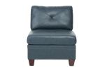 Contemporary Genuine Leather 1pc Armless Chair Ink Blue Color Tufted Seat Living Room Furniture