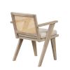 Mid-Century Accent Chair with Handcrafted Rattan Backrest and Padded Seat for Leisure, Bedroom, Kitchen, Living Room, Enterway, Natural