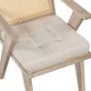 Mid-Century Accent Chair with Handcrafted Rattan Backrest and Padded Seat for Leisure, Bedroom, Kitchen, Living Room, Enterway, Natural