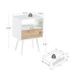 15.75" Rattan End table with drawer and solid wood legs; Modern nightstand; side table for living roon; bedroom; white