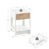 15.75" Rattan End table with drawer; Modern nightstand; side table for living roon; bedroom; white