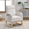 [Video] Welike 27.6"W Modern Accent High Backrest Living Room Lounge Arm Rocking Chair, Two Side Pocket ,Teddy White (Ivory)