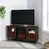 Modern Angled-Side Fireplace Corner TV Stand for TVs up to 10015' – Dark Walnut