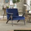 Retro Style Velvet Upholstered Blue Accent Chair 1pc Solid Rubberwood Antique Gray Finish Modern Home Furniture