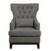 Button Tufted Wing-Back Accent Chair 1pc Gray Fabric Upholstered Pillow Solid Wood Traditional Living Room Furniture