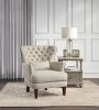 Traditional Living Room Luxury Accent Chair 1pc High Flair-Back Button-Tufted Beige Nailhead-Trim Lumbar Pillow Soldi Wood Furniture