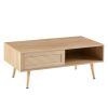 41.34" Rattan Coffee table; sliding door for storage; solid wood legs; Modern table for living room ; natural