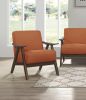 Modern Home Furniture Orange Color Fabric Upholstered 1pc Accent Chair Cushion Back and Seat Walnut Finish Solid Rubber Wood Furniture